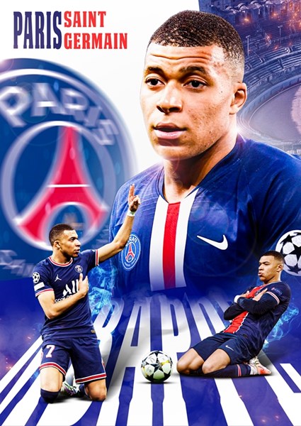 Kylian Mbappe Poster PSG Paris Saint-Germain FC Football Wall Art