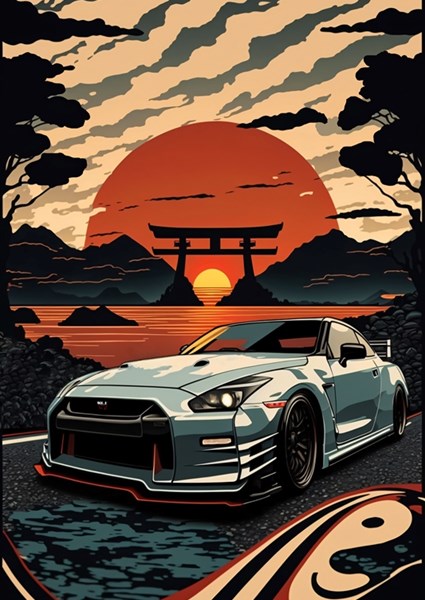 Nissan Skyline GTR R35 Retro posters  prints by Pixaverse Printler