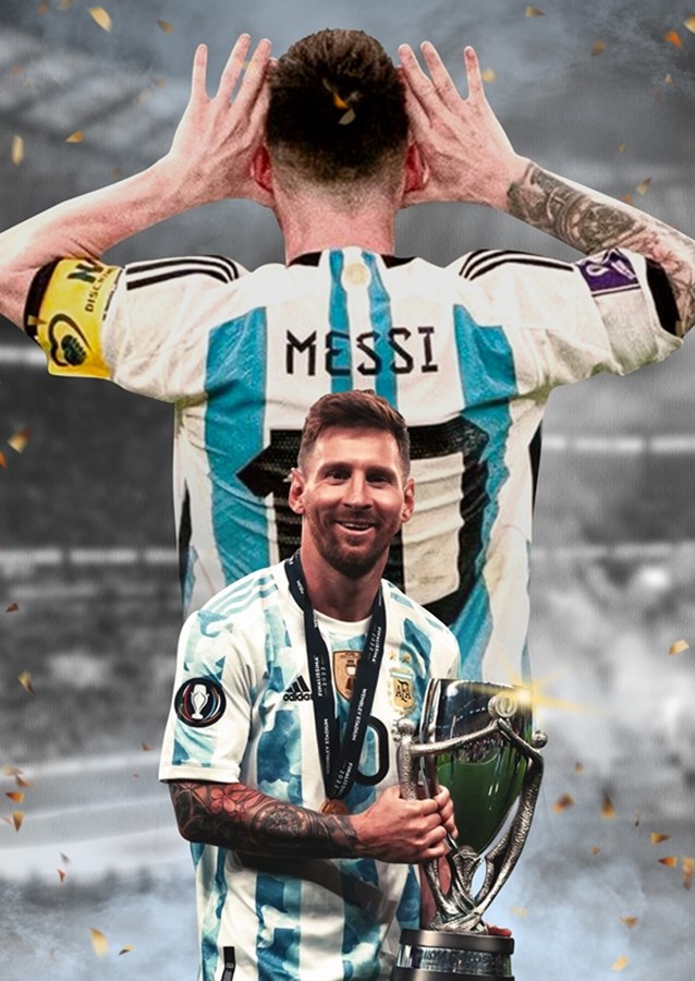 Messi holding jersey poster on sale