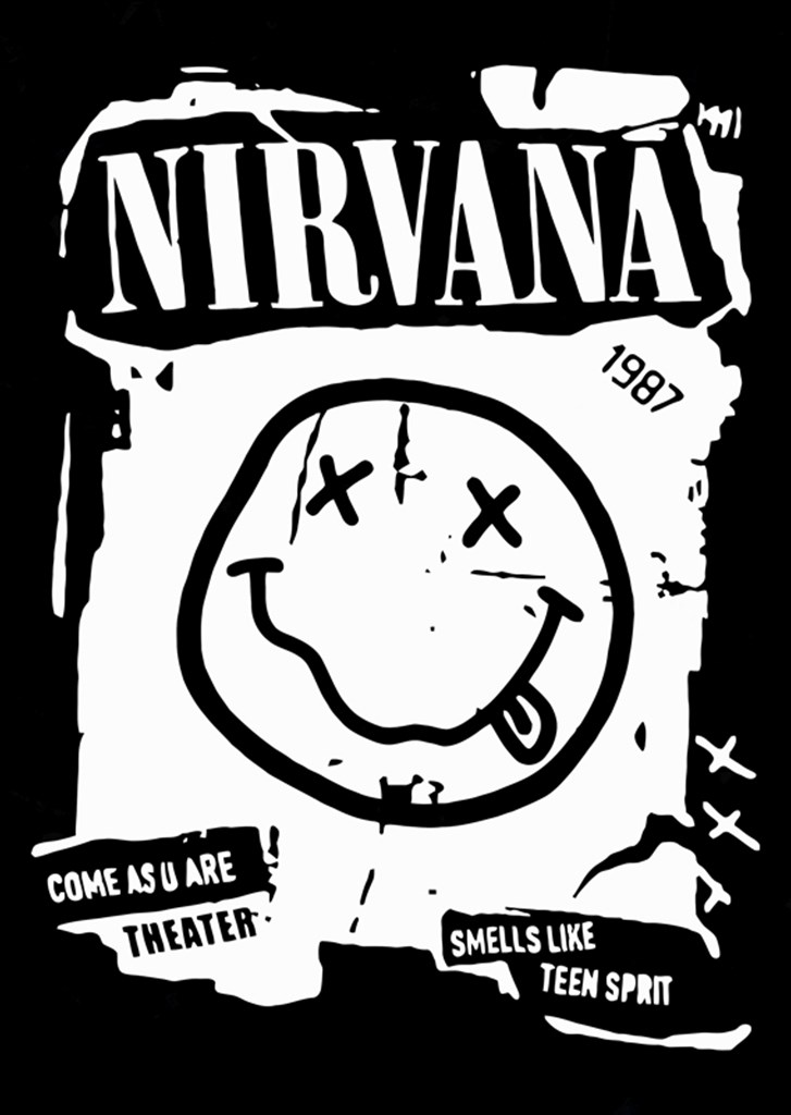 Nirvana Sourire Noir Blanc affiches et impressions par Rockystr - Printler
