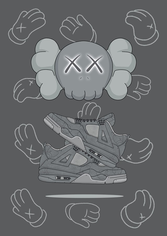 Jordan retro 4 x kaws posters art prints door Hypesign Printler