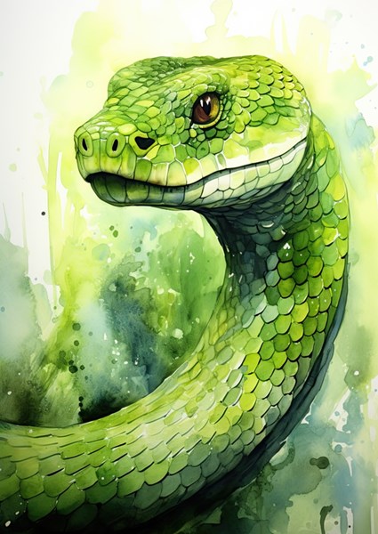 Green Snake Watercolor posters & Art Prints de Zake Yonkou - Printler