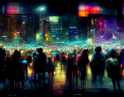 Crowded city by night