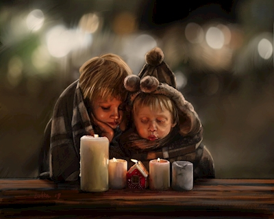 Children by candlelight