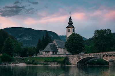 Slovenian church at dusk