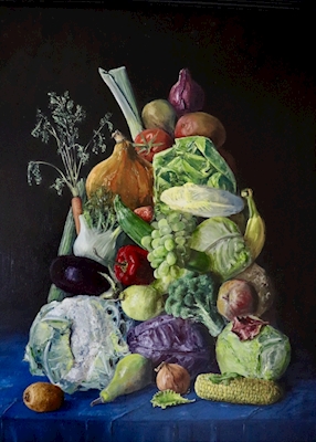 Frutas e legumes empilhados 