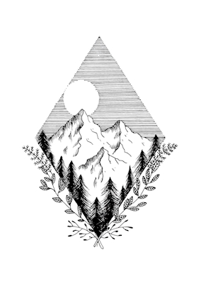Lineart: Mountains & Flowers