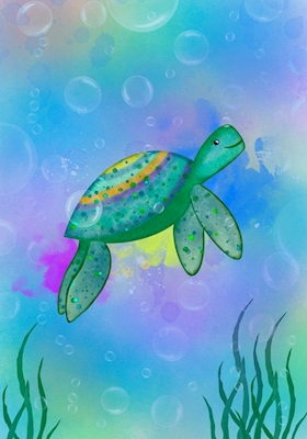 Gelukkig zwemmende schildpad