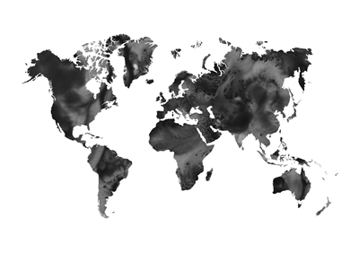 Black watercolor world map