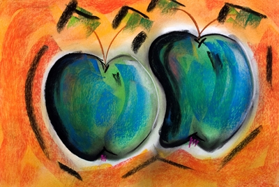 To æbler - pastelkridtmaleri
