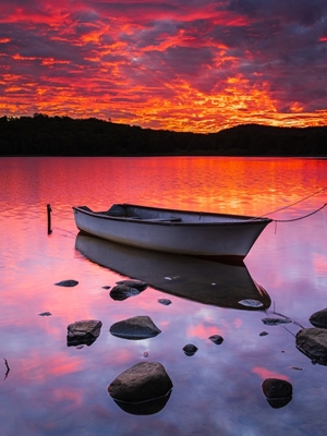 Båt vid vacker soluppgång