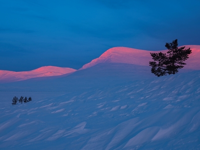 Luz do amanhecer nas montanhas de inverno