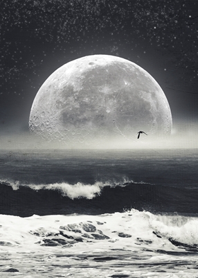 Měsíc nad oceánem v noci
