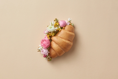 Croissant with peonies