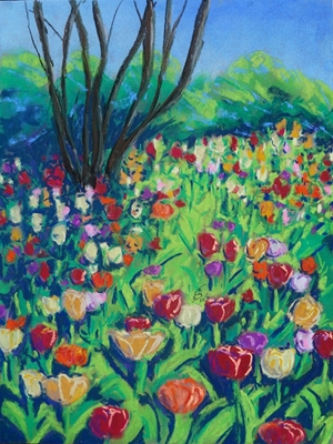 Prairie de tulipes à Pâques