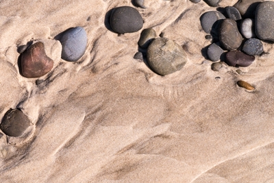 Piedras en la playa de arena