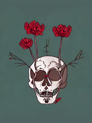 Skull with red flowers