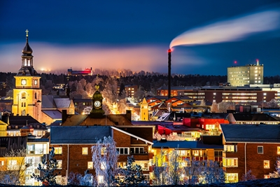 Nattfoto över Falun