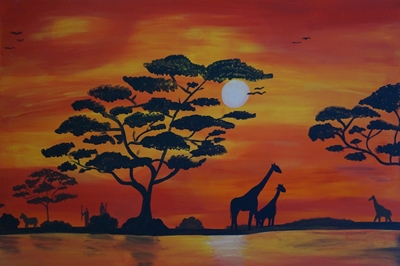 Solnedgang på savannen