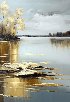 Gull skinner i en rolig innsjø 