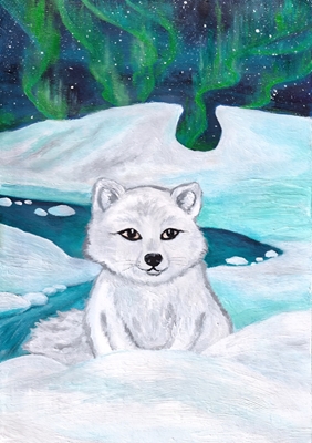 Un zorro ártico en la aurora boreal