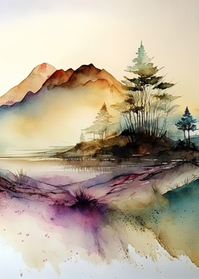 Bright watercolor landscape
