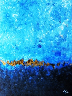 Blauwgouden landschapsschilderij