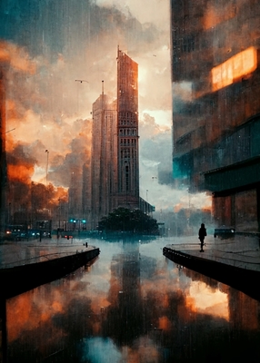 City in Rain
