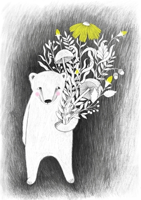 Isbjørn med gule blomster