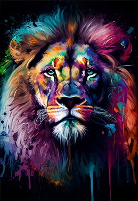 Farverig løve - maleri