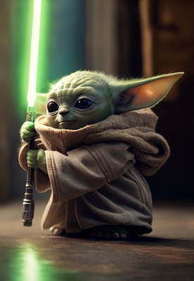 Mały Yoda z mieczem świetlnym