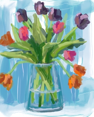 Tulipany w szklanym wazonie