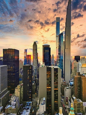 Výhledy na panorama New Yorku, západ slunce
