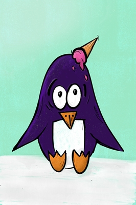Morsom pingvin med iskrem