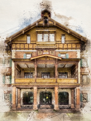 Rustikální dům v akvarelu