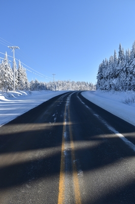 Eine Landstraße im Winter