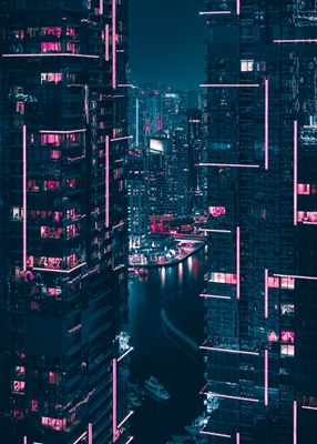 Luz nocturna ciberpunk de la ciudad