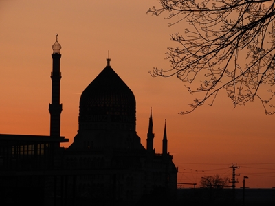 Yenidze Dresde ve la puesta de sol