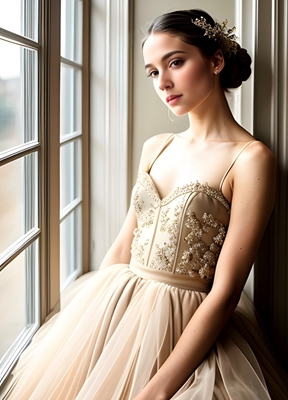 Ballerina i beige tutu klänning