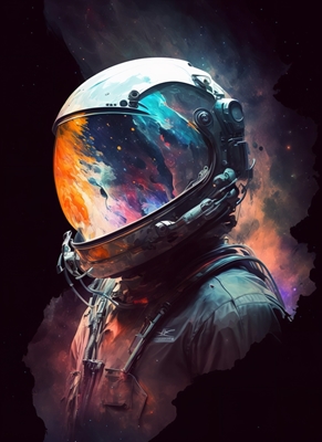 Astronauta con galassia in casco