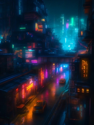Paisaje urbano colorido en neón