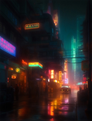 Futurystyczne miasto oświetlone neonami 