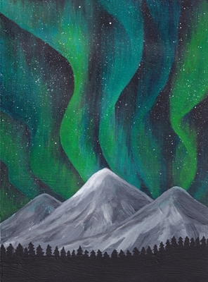 Aurora boreal e montanhas  