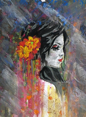 Žena s květinami ve vlasech