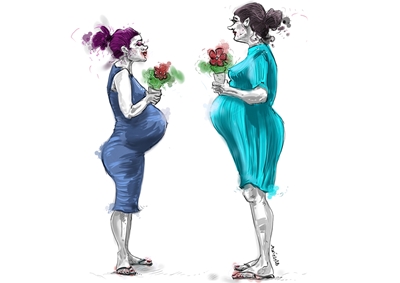 Twee zwangere vrouwen.