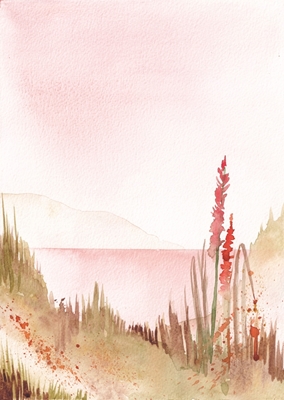 Rosa akvarell landskap
