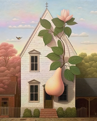 Pear, House, and Blushing Sky