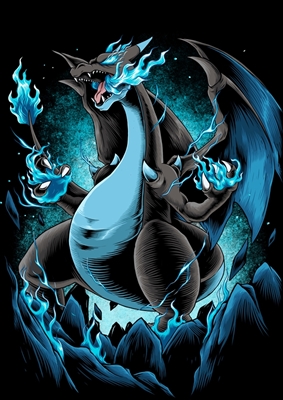 Mega Charizard Y vs Mega Charizard X Pokemon Print Poster Wall Art Picture  A4 +