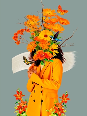 gule blomster collage kvinne