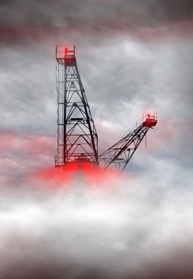 A old crane with red light 